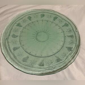 Arcoroc Minos Jade sea green glass platter grapevine pattern. 12.5” France